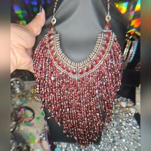 Rare Genuine Garnet Beaded Statement Sterling Necklace